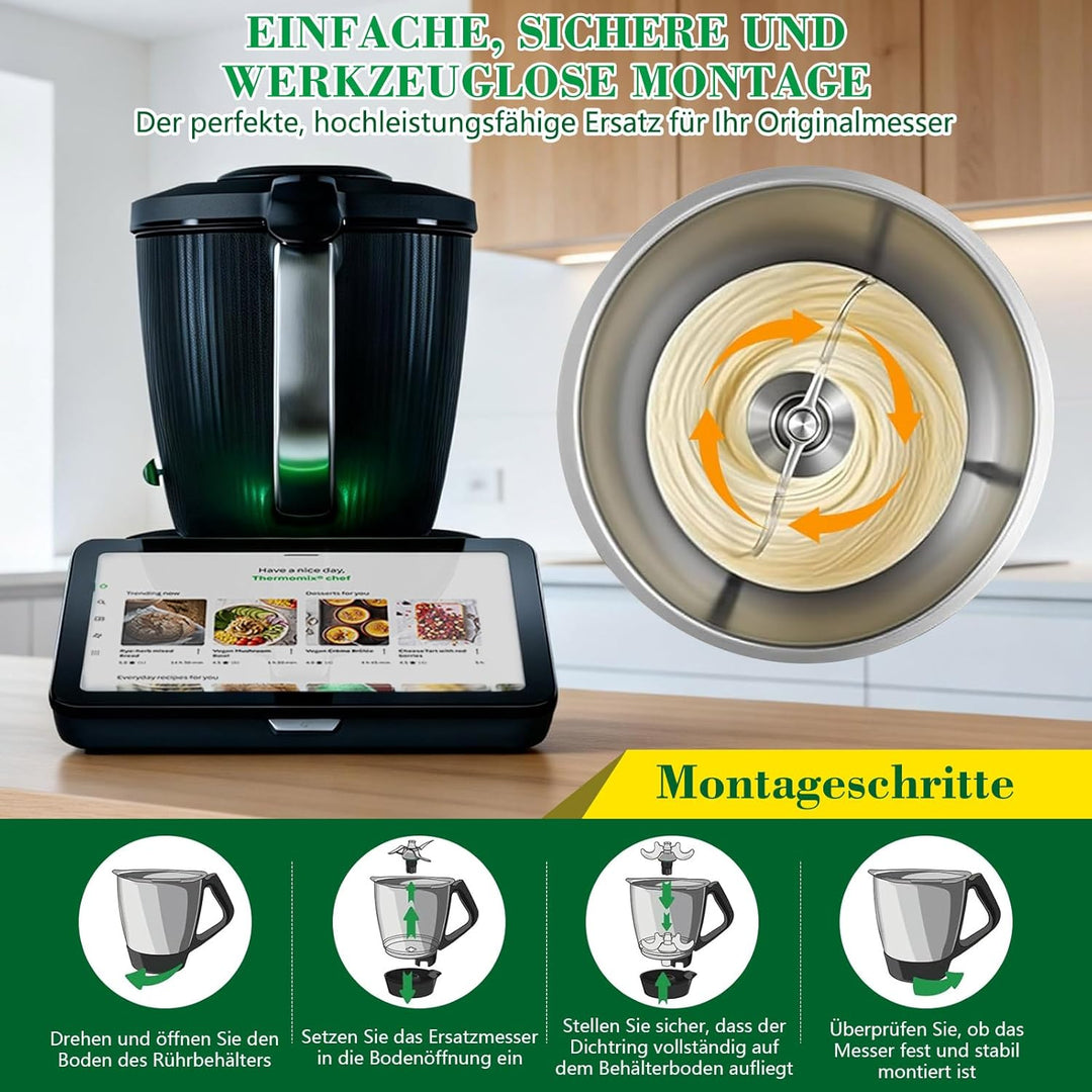 Teigmesser für Thermomix TM7 TM6 TM5, Mixmesser aus Edelstahl mit Dichtring für Vorwerk Thermomix TM