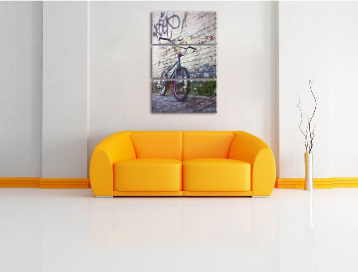 Pixxprint Fahrrad vor Graffitiwand 3Teiler 120x80 cm Leinwandbild Wandbild Kunstdruck