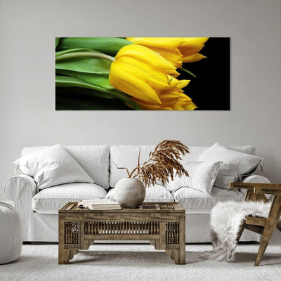 Wandbilder Dekoration Wohnzimmer Tulpen Strauss Spiegelreflexion grün Bilder auf Leinwand 120x50cm L