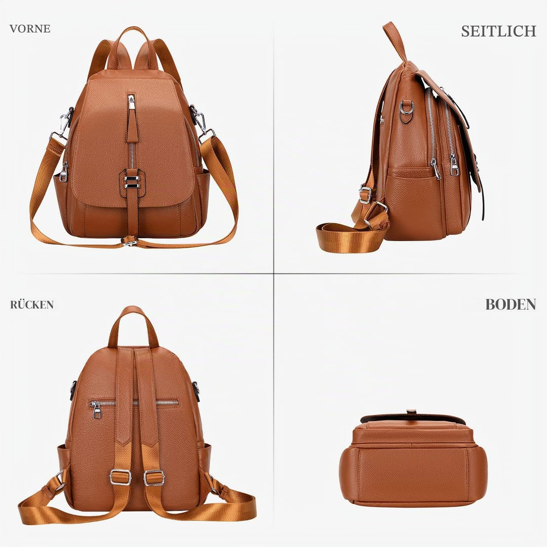 ALTOSY Echtes Leder Rucksack Geldbörse für Frauen Wandelbare Umhängetasche mit Schnalle Klappe Braun