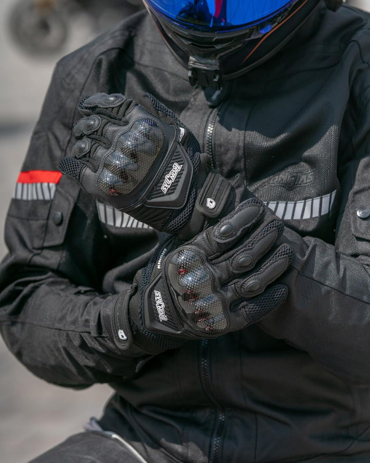 Motorradhandschuhe Atmungsaktive Motorradhandschuhe Leder Vollfinger Knöchelschutzpolster Touchscree