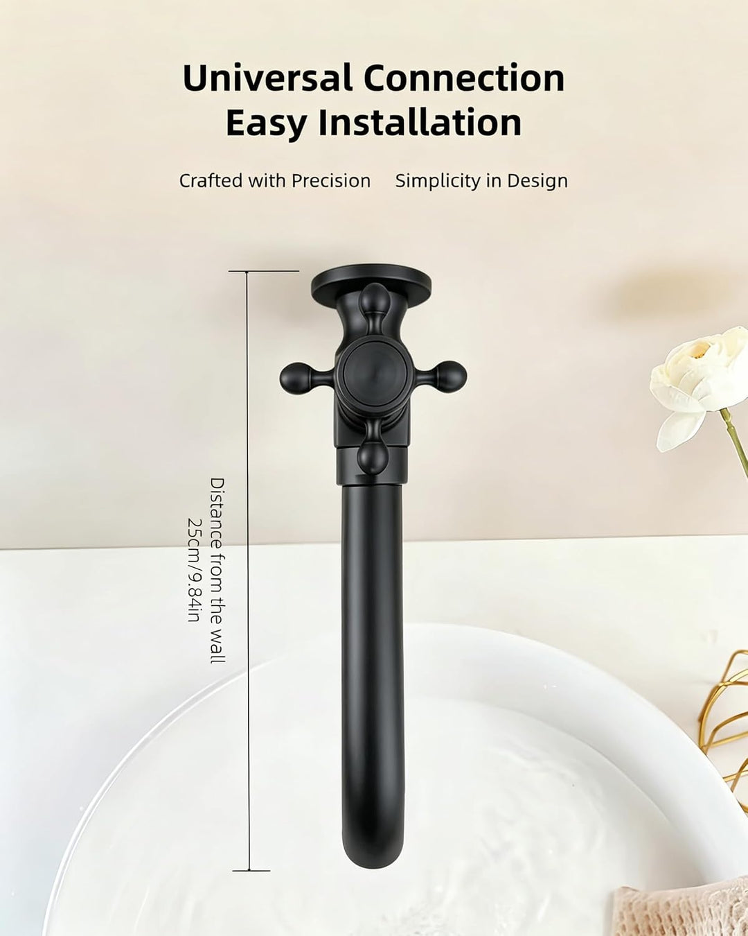 Kaltwasserhahn Wandmontage Schwarz 360° Schwenkbar 24 cm, Schwarz