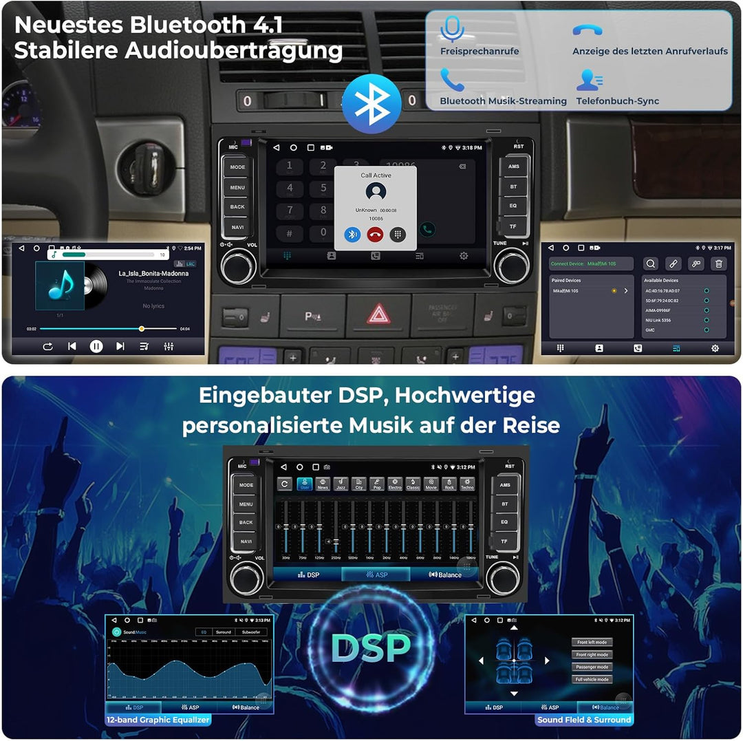 Autoradio für VW T5 California/Multivan 2003-2012, 7-Zoll-Radio-Stereoanlage 2G+32G Head Unit mit Wi