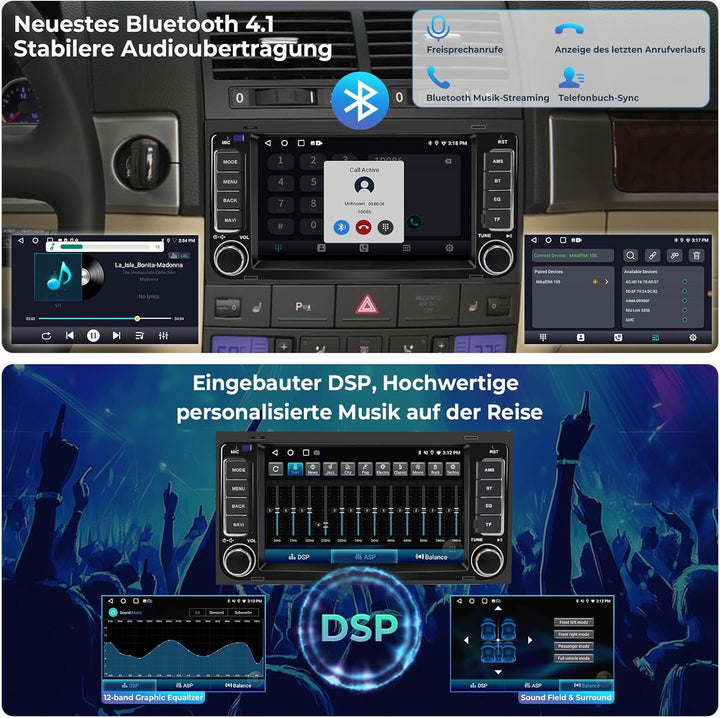 Autoradio für VW T5 California/Multivan 2003-2012, 7-Zoll-Radio-Stereoanlage 2G+32G Head Unit mit Wi