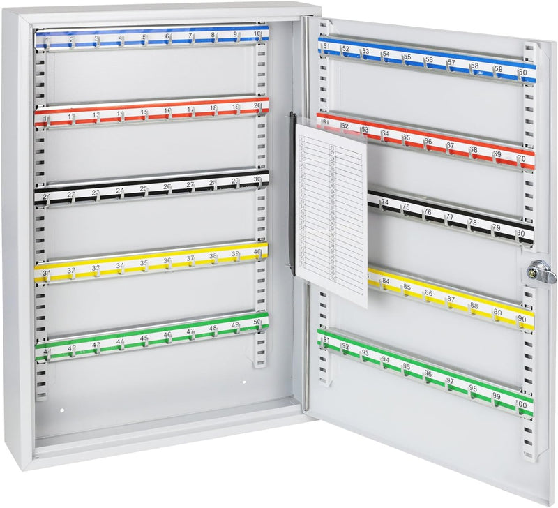 HMF 135100-07 Schlüsselschrank 100 Haken verstellbare Hakenleisten, 55,0 x 38,0 x 8,0 cm, lichtgrau,