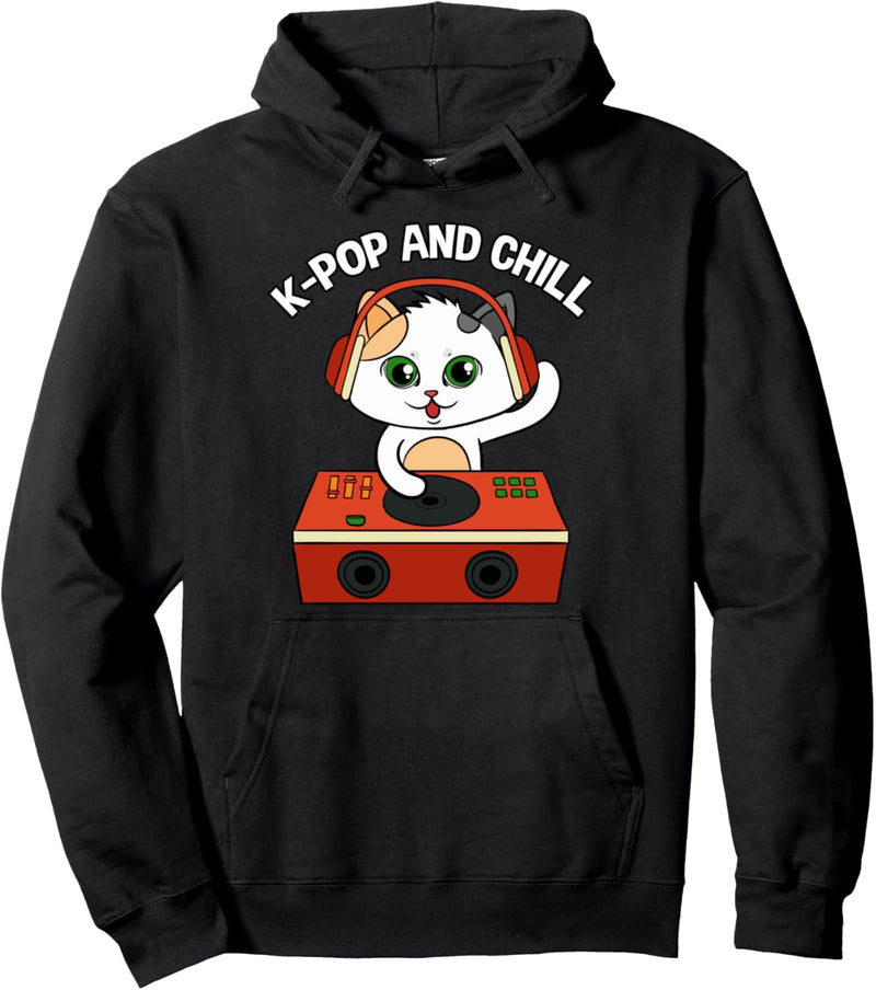 K-Pop And Chill Party DJ Kopfhörer Katze Koreanische Musik Pullover Hoodie