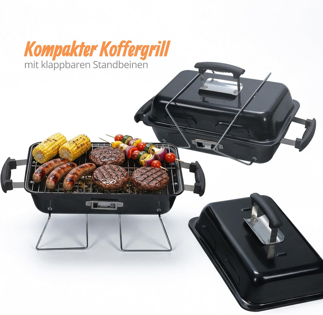 Relaxdays Tischgrill, tragbarer Klappgrill, HBT: 36 x 56 x 30,5 cm, Belüftung, Deckel, Campinggrill,