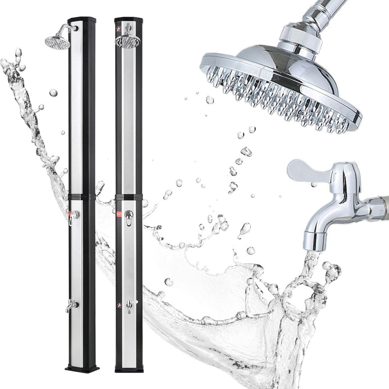 Strattore Solardusche für Garten in Silber-schwarz, 35 Liter, 216cm, warmes Wasser bis 60°C, Fussdus