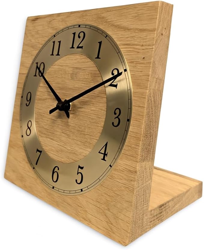 Tischuhr Eiche Buche Holz - Knick - Massivholz Design 17,5 x 17,5 cm (Funk-Uhrwerk, Eiche geölt) Eic