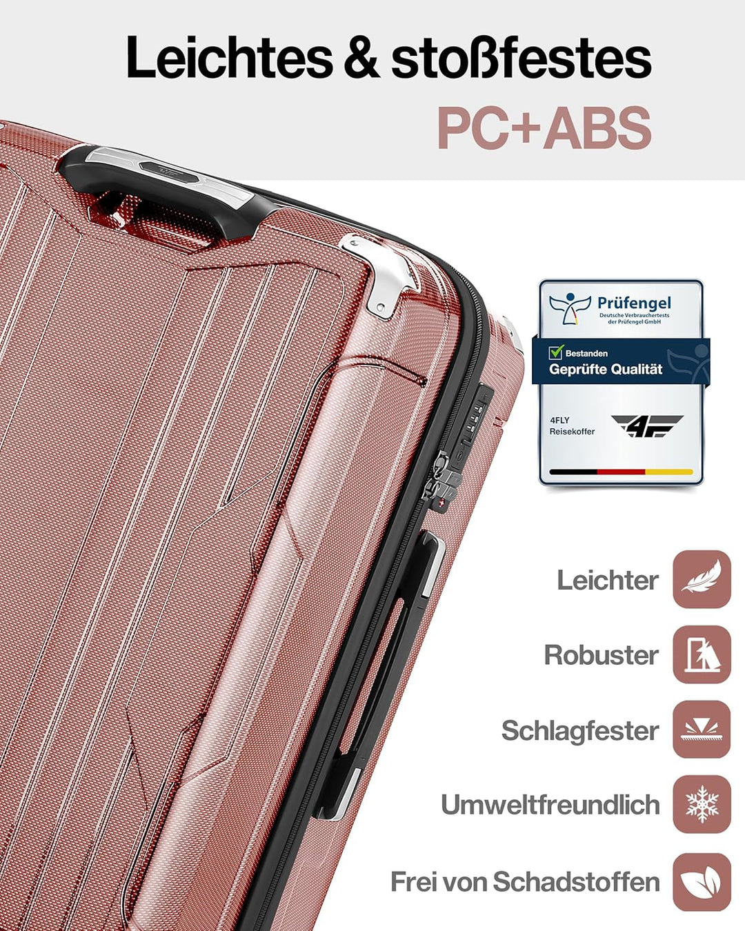 Aluminium-Rahmen Hartschalen-Reisekoffer Set 3-teilig Ultraleicht (M/L/XL) – TSA-Schloss, 4 Spinner-