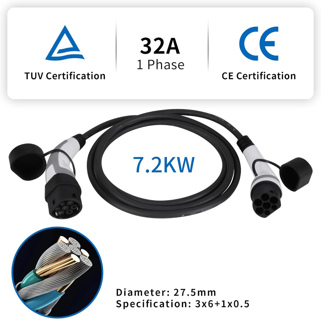 EVIEUN Ladekabel Typ 2 7,2kW 32A für Hybrid & Elektroauto | 1 phasig | 3 Meter Typ 2 Ladekabel, Lade