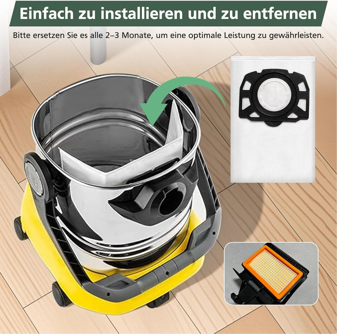 12 Stück KFI 487 Staubsaugerbeutel für Kärcher WD4,WD5,WD6,WD5P,WD6P, MV4, MV5, MV6,für Kärcher 2.86