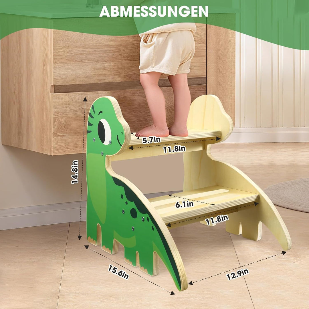 Tritthocker für Kinder aus Holz mit 2 Stufen – rutschfest, Kippsicher &amp; Wasserfest, Kinderhocker mit