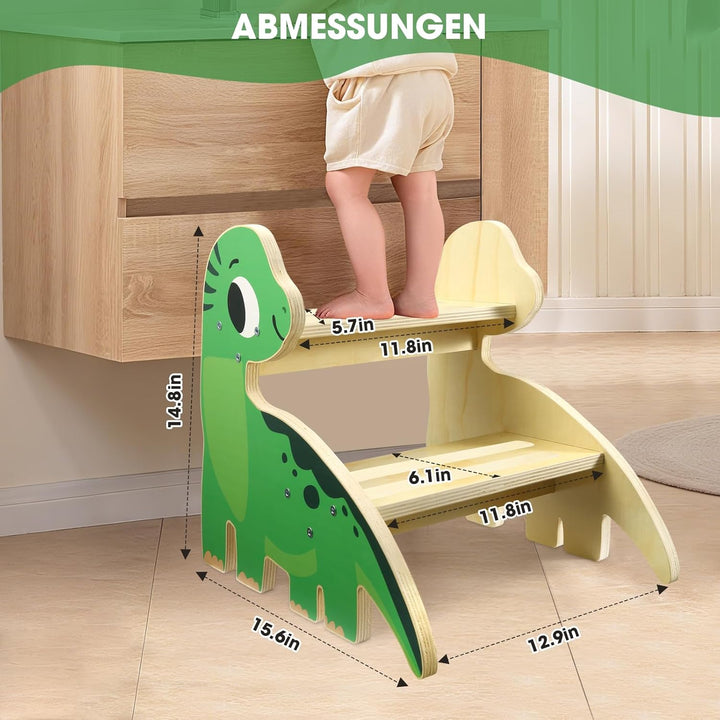 Tritthocker für Kinder aus Holz mit 2 Stufen – rutschfest, Kippsicher &amp; Wasserfest, Kinderhocker mit