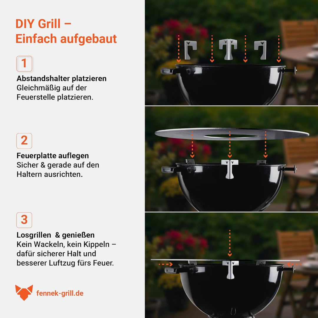 FENNEK Universal Abstandshalter 4er Set für Feuerplatten | Für Feuertonne, Feuerschale & Kugelgrill