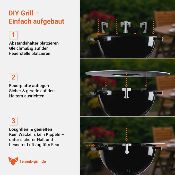FENNEK Universal Abstandshalter 4er Set für Feuerplatten | Für Feuertonne, Feuerschale & Kugelgrill