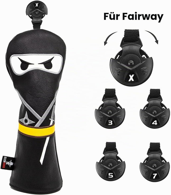 Golfschlägerhaube, 3 Holzschlägerhaube, Ninja-Design, Magnetverschluss, Elegante Stickerei, Premium-