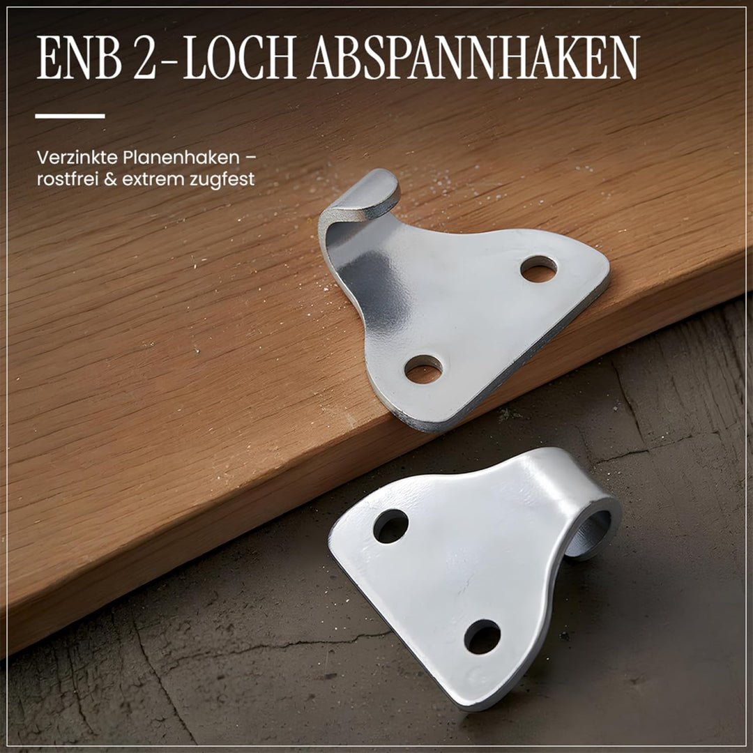 EnB 2-Loch Abspannhaken 33x27 mm – 20 Stück verzinkte Planenhaken Made in Germany – rostfrei &amp; extre