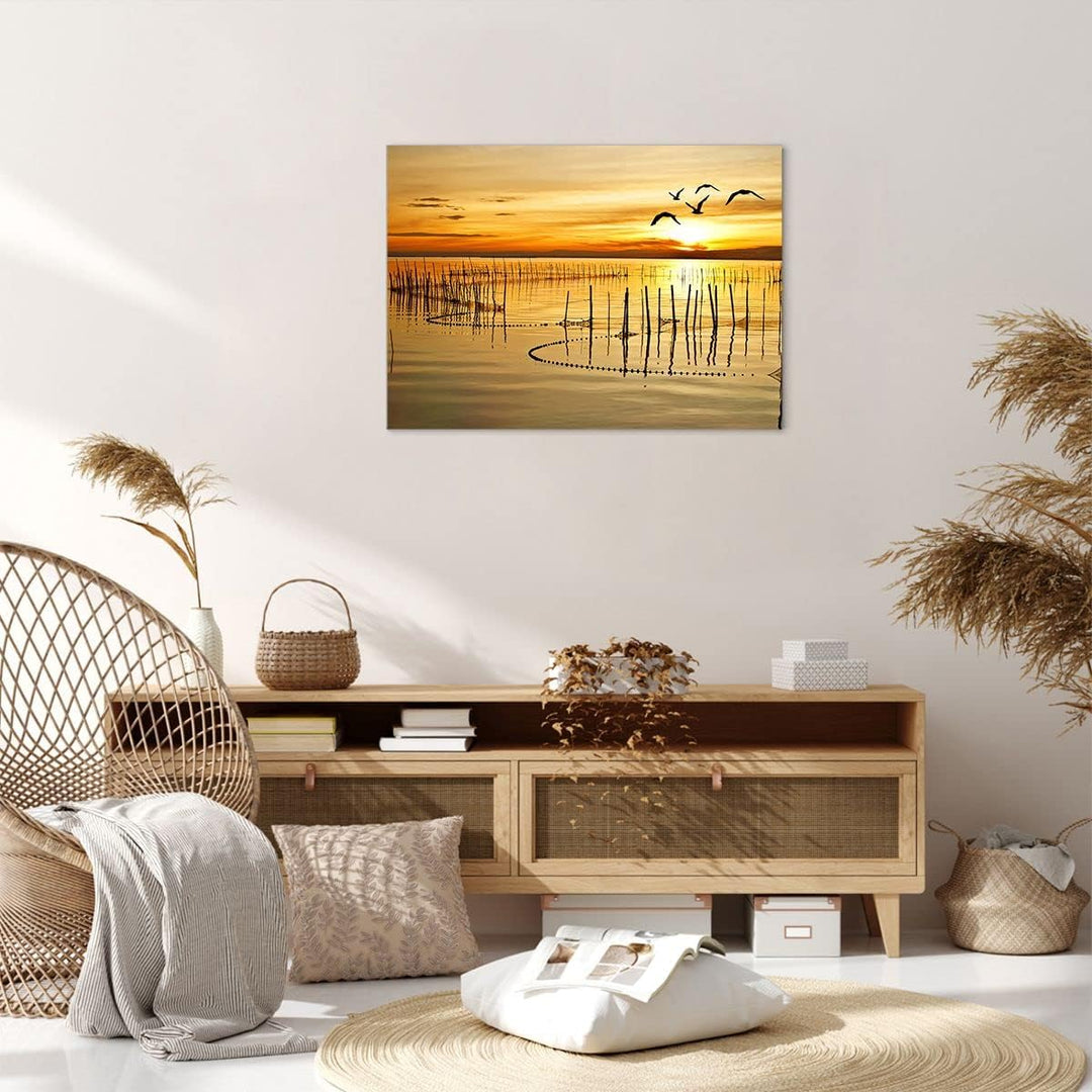 Bilder auf Leinwand See Vogel Wasser Leinwandbild mit Rahmen 70x50cm Wandbilder Dekoration Wohnzimme