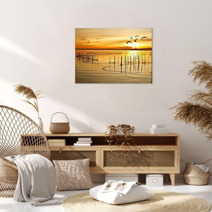 Bilder auf Leinwand See Vogel Wasser Leinwandbild mit Rahmen 70x50cm Wandbilder Dekoration Wohnzimme