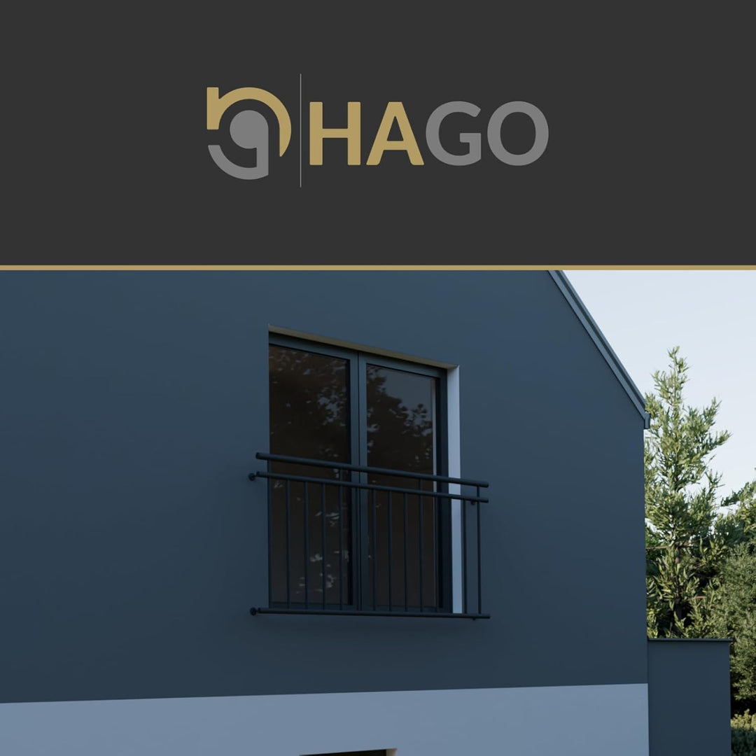 HAGO24 | Französischer Balkon | Fenstergitter | Stahlgeländer | 184x90cm Schwarz | Stabgeländer | Ju
