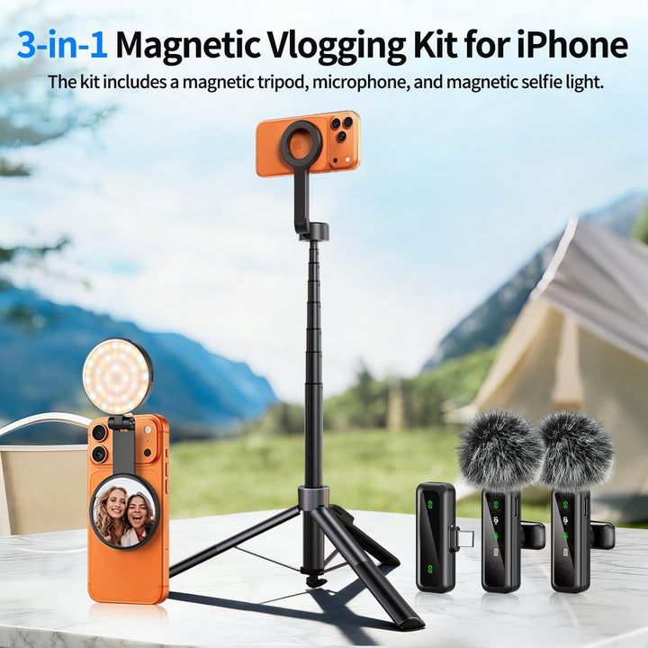 yAyusi 3-in-1 Magnetisches Vlogging-Kit, Influencer Zubehör, Magnetisches Stativ/Mikrofon/Fernbedien