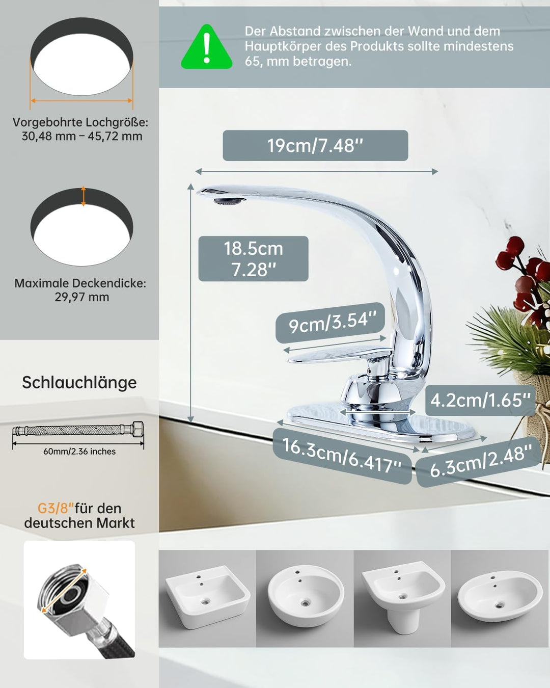 bathroom faucets Hotel-Look Single-Hole Waschtischarmatur in Chrom, minimalistisch geschwungene Kalt