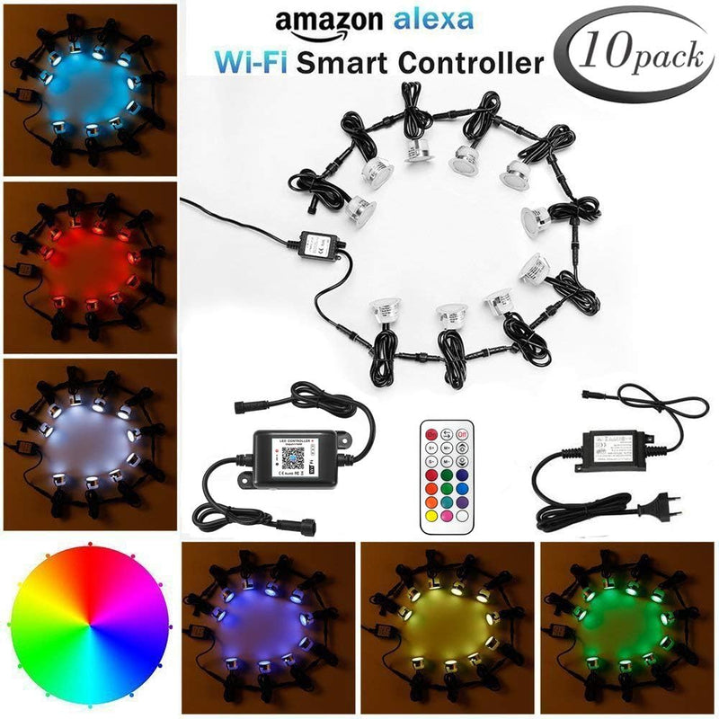 10er LED Bodeneinbauleuchten Aussen WIFI Ø45mm RGBW(RGB+Warmes Weiss) LED Terrasse Einbaustrahler Bo