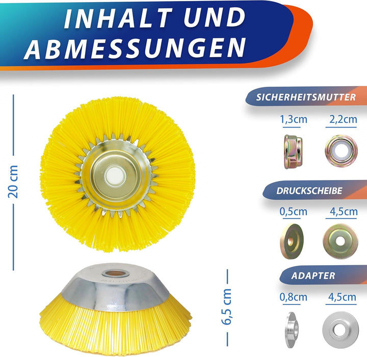 WEGLUST Nylon-Unkrautbürste für Motorsense, 200x25,4mm, mit Drahtbürste und Nylon-Borsten (Gelb), Ge