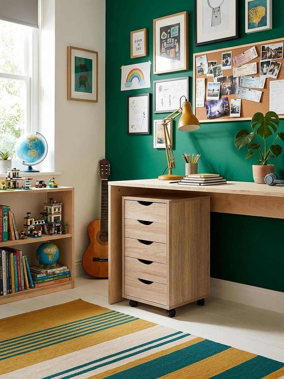 Rollcontainer 33 x 64 x 38 cm MDF-Holz 5 Schubladen Sonoma | Moderner Schubladencontainer mit Rollen