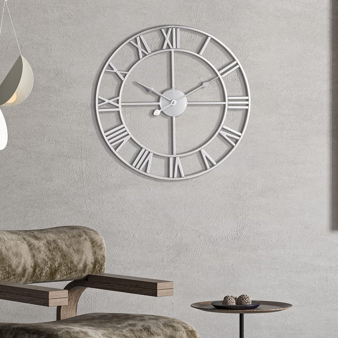 LEIKE Grosse Moderne Metall-Wanduhren, Vintage, rund, Fast geräuschlos, kleines Ticken, batteriebetr