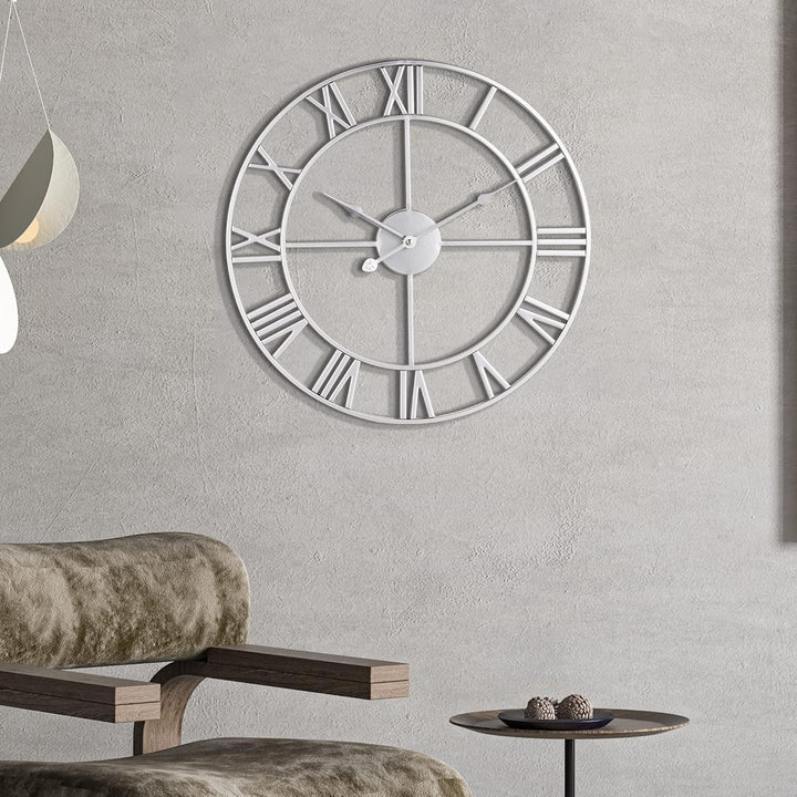 LEIKE Grosse Moderne Metall-Wanduhren, Vintage, rund, Fast geräuschlos, kleines Ticken, batteriebetr