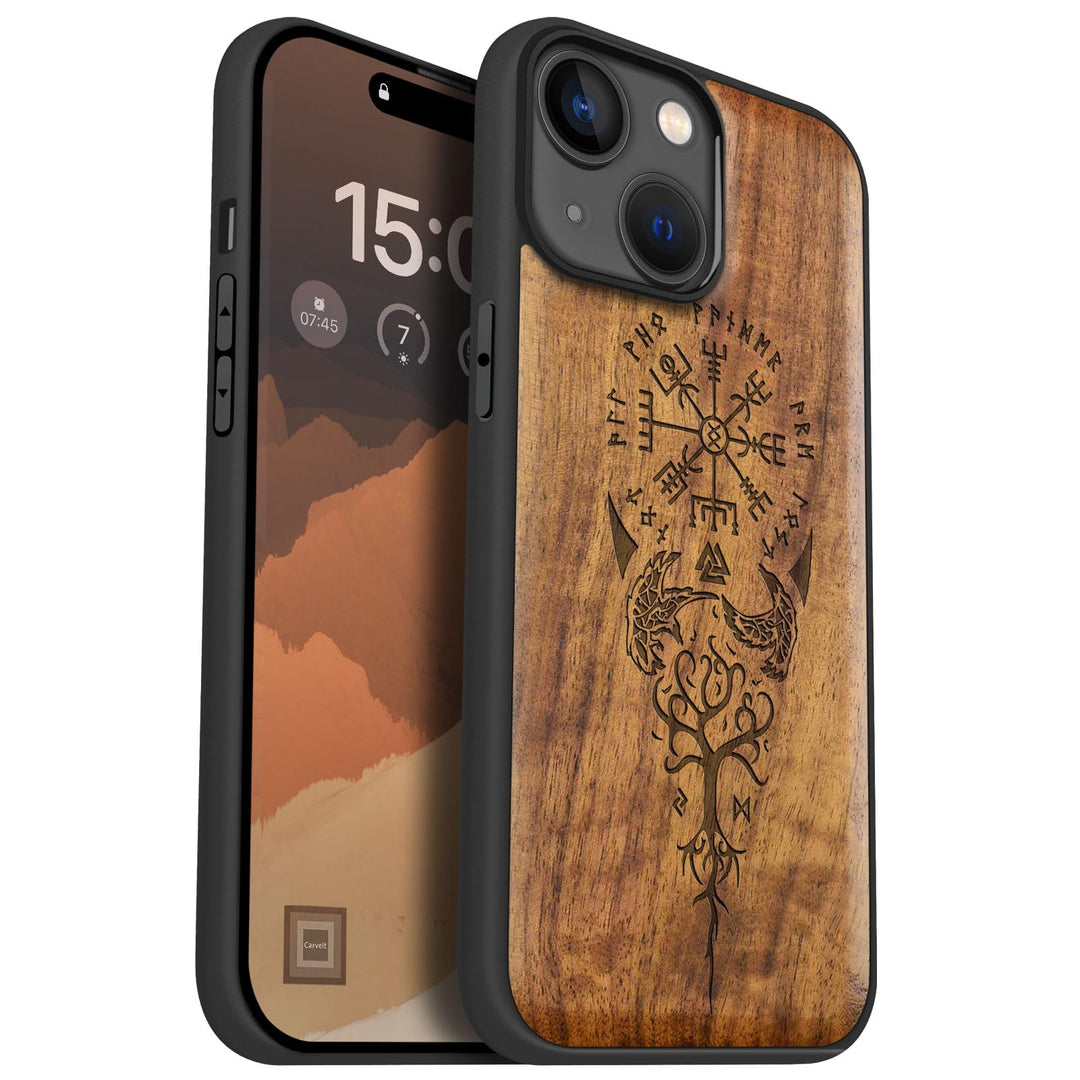 Carveit Holz Cover für iPhone 15 hülle, Kompatibel mit Magsafe Silikon Stossfeste Cover, Magnetisch