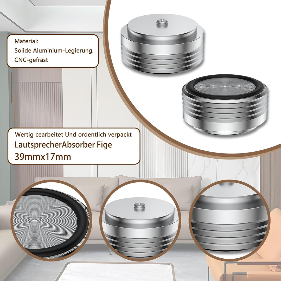 Tertullus 4 Stück Aluminium HiFi Gerätefüsse 39mm×17mm Silver Schrauben Lautsprecher Absorber Subwoo