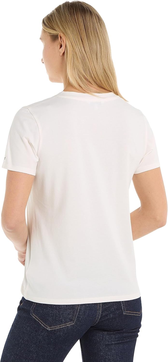 Tommy Hilfiger Damen T-Shirt Kurzarm 1985 Rundhalsausschnitt S Ecru, S Ecru