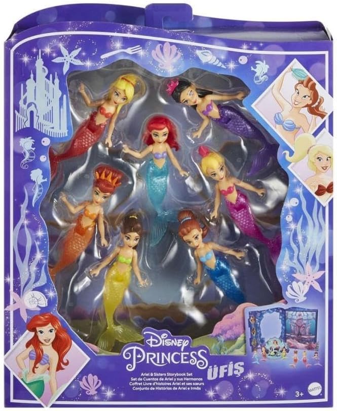 Disney Princess Arielle - Geschichtenbuchset von Arielle und 7 Meerjungfrauenfiguren, Unterwasser-Ve