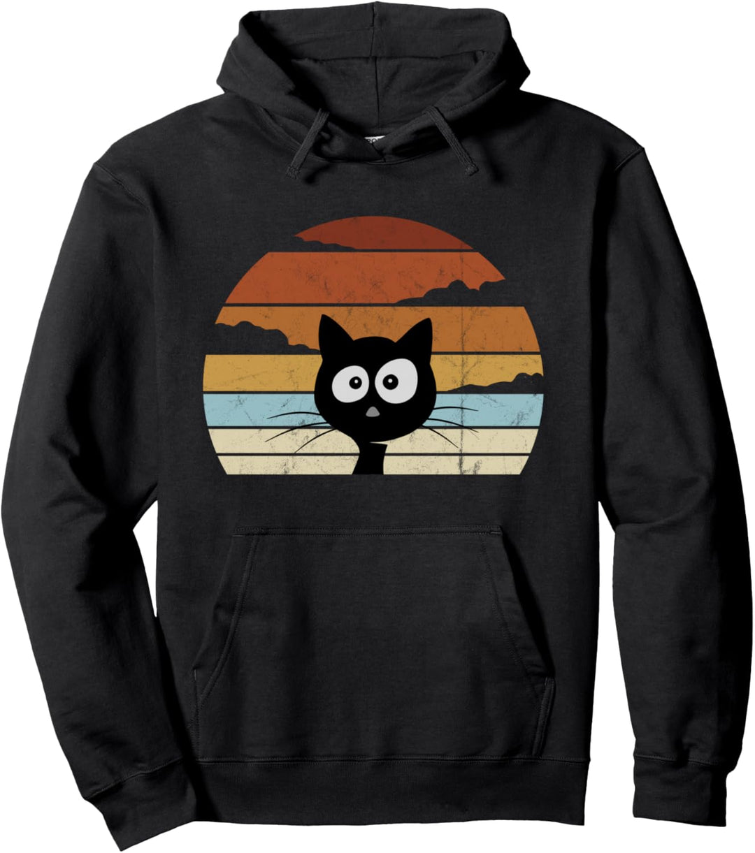 Funky Lustige Katze Retro Style Schwarze Kater Pullover Hoodie