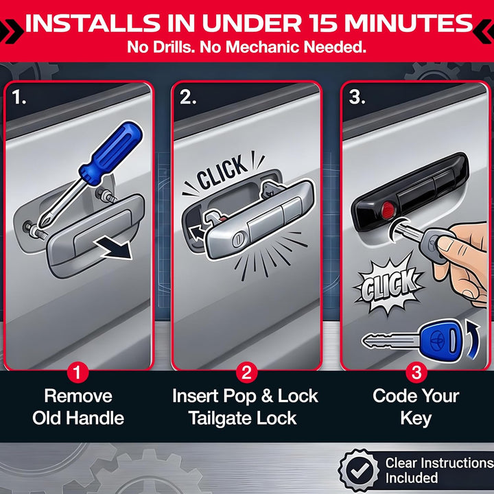 Pop & Lock PL5400 schwarzes manuelles Heckklappenschloss mit Codeable Technologie für Toyota Tacoma,