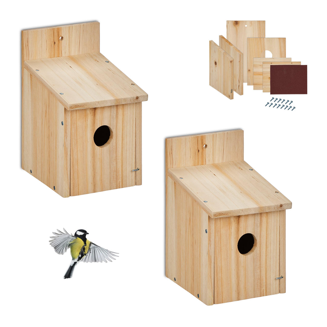 Relaxdays Nistkasten Bausatz für Vögel, 2er Set, 35 mm Einflugloch, HBT 23x14x18 cm, Vogelhaus selbe