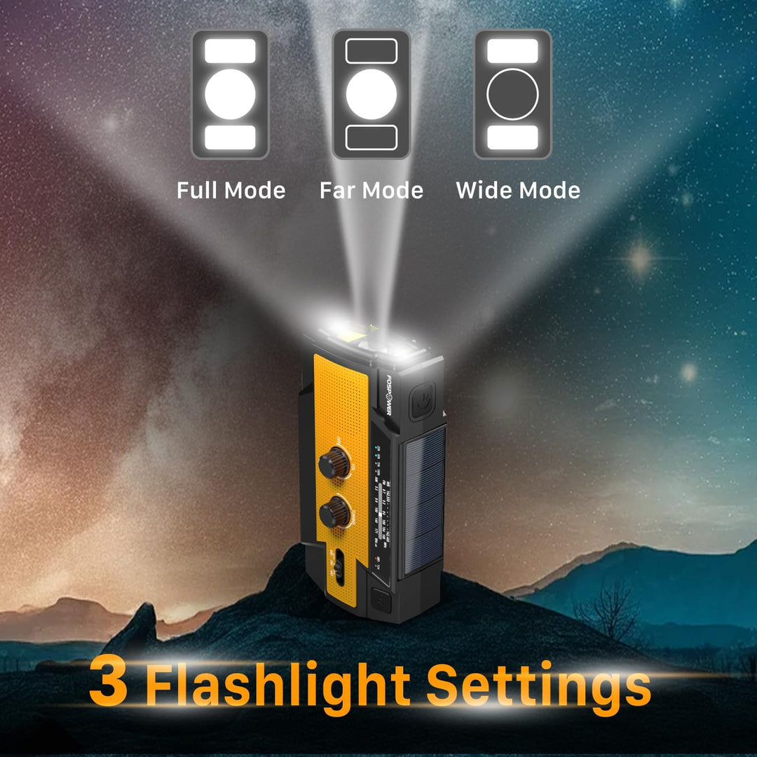 FosPower tragbares Radio 4000mAh (Modell- A3) Solar/Handkurbel/Batteriebetrieben Notfall Kurbelradio