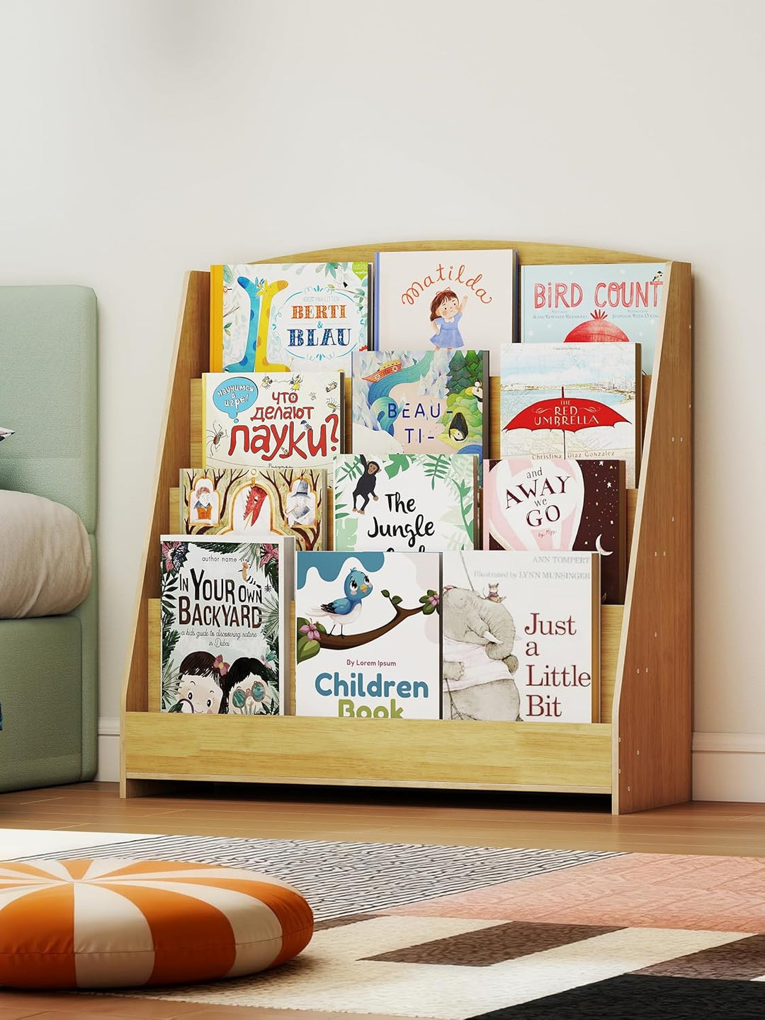4 Tier Bücherregal Kinder Montessori Kinderregal 88cm Höhe, Kinderzimmer Spielzeug Aufbewahrung Büch
