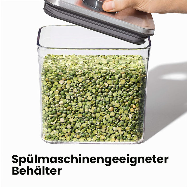 OXO SteeL POP-Behälter mittel (2,6 l) – rechteckige, stapelbare Vorratsdose mit Deckel für eine luft