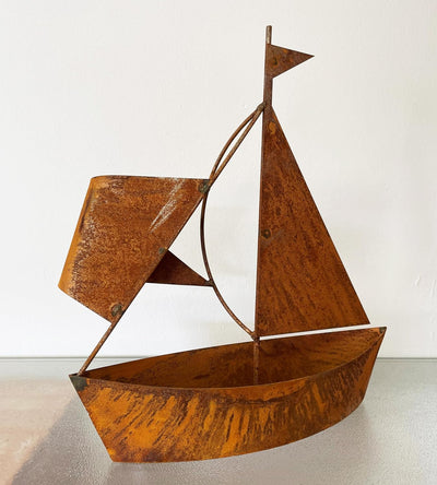 STEINFIGURENWELT GIEBEN Edelrost Schiff zum Bepflanzen 30x27cm Rost Blumentopf Segelschiff Boot Edel