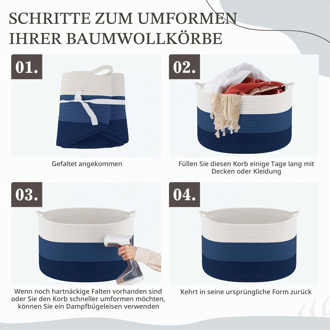 Maliton Aufbewahrungskorb für Wohnzimmer, Wäschekorb Geflochten aus Baumwollseil,Spielzeug Korb mit