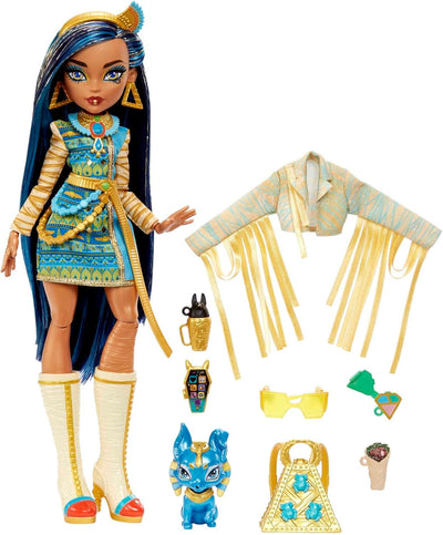 Monster High Clawdeen Wolf-Puppe mit Hund Crescent und Accessoires wie Rucksack & Cleo de Nile Puppe
