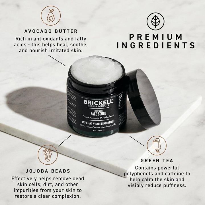 Brickell Men‘s Renewing Face Scrub - Natürliches und organisches Gesichtspeeling für Männer - Porent