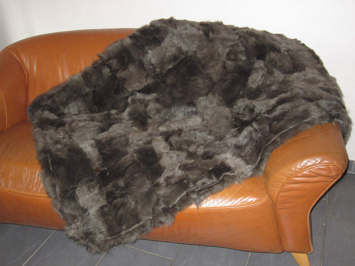Echte Öko Merino Schaffell Lammfell Patchwork Wohndecke Sofadecke, braun, 170 x 200 cm