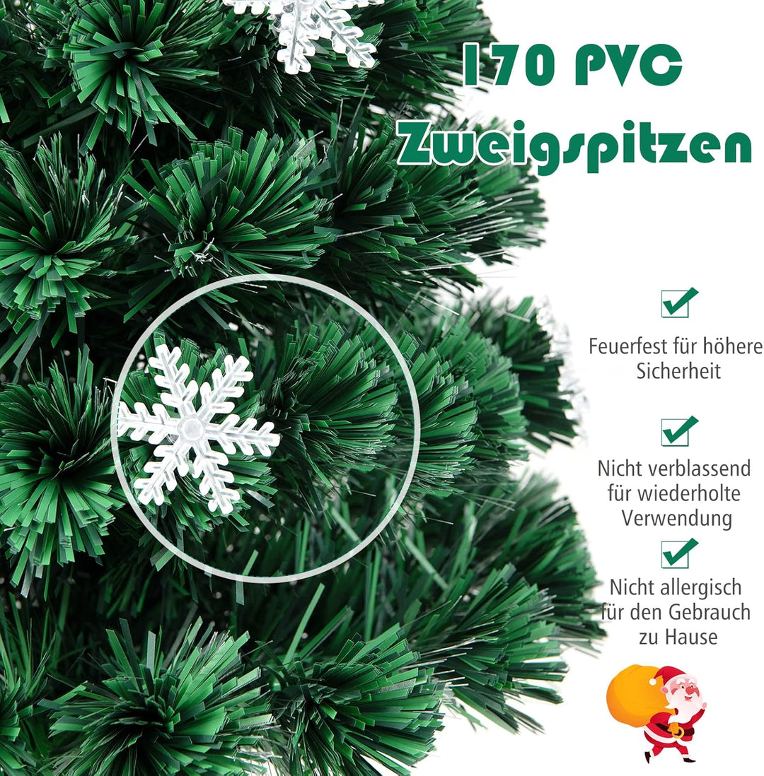 COSTWAY 150 cm LED Künstlicher Weihnachtsbaum mit Glasfaser-Farbwechsler und Sternspitze, Tannenbaum
