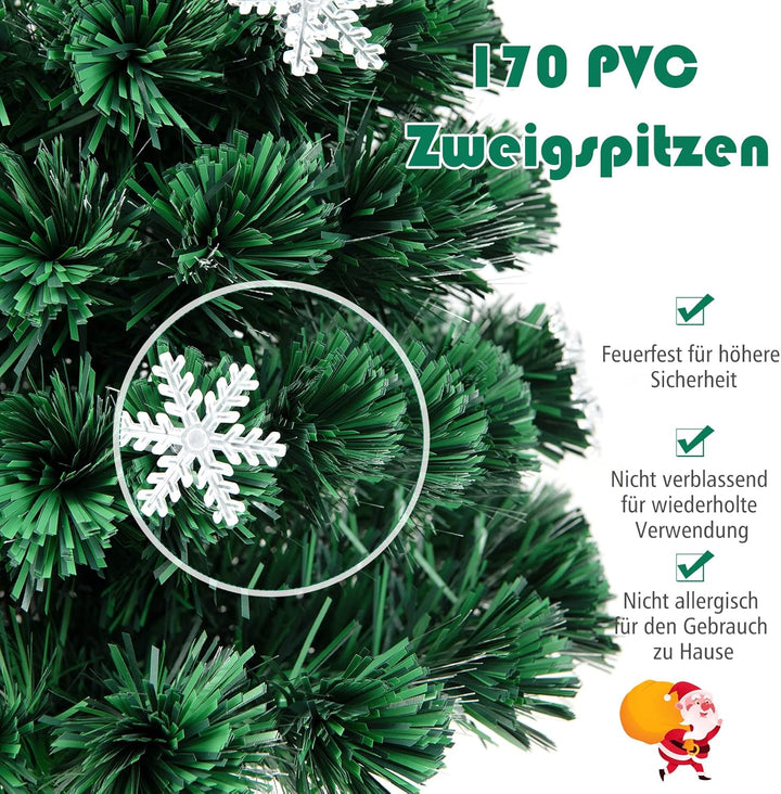 COSTWAY 150 cm LED Künstlicher Weihnachtsbaum mit Glasfaser-Farbwechsler und Sternspitze, Tannenbaum