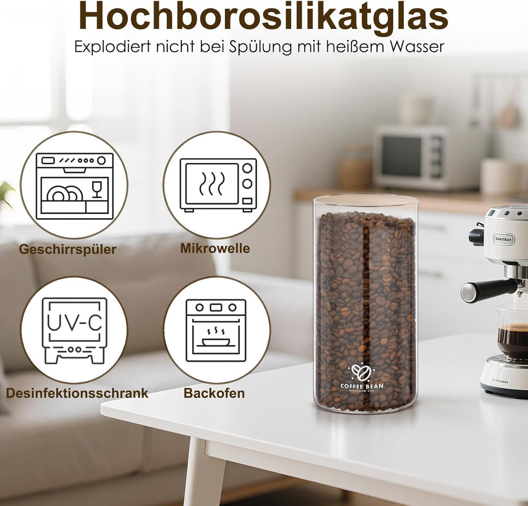 1700 ml/60oz Kaffeedose Behälter,Borosilikatglas-Kaffeebohnen Aufbewahrungsbehälter mit Einweg-CO2-V
